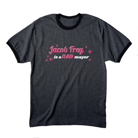 Tell Jacob Frey, a Dark Heather Grey/ Jet Black Cotton Ringer Tee