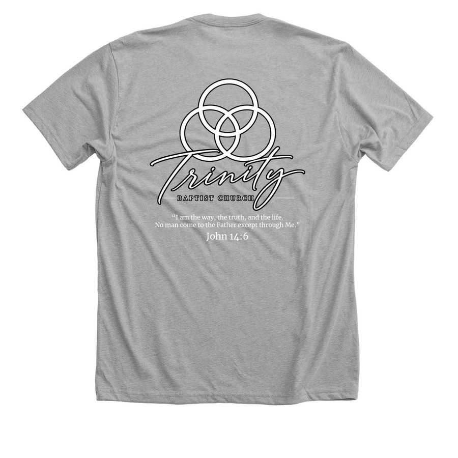 The Way, The Truth, The Life, a Athletic Heather Premium Unisex Tee (back-view)