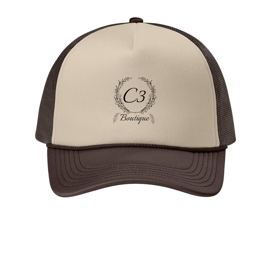 C3 Boutique Apparel- Hat, a Stone/ Coffee Bean Printed Foam Trucker Hat