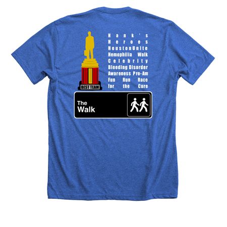 2021 Hank's Heroes Hemophilia Walk T-Shirt, a Heather True Royal Premium Unisex Tee (back-view)