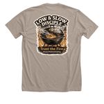 Low and Slow, a Heather Stone Premium Unisex Tee (back-view)