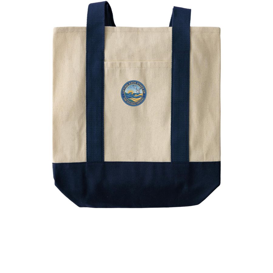 OAMR Annual Conference '26 Merch, a Natural/Navy Two-Tone Grocery Tote Bag