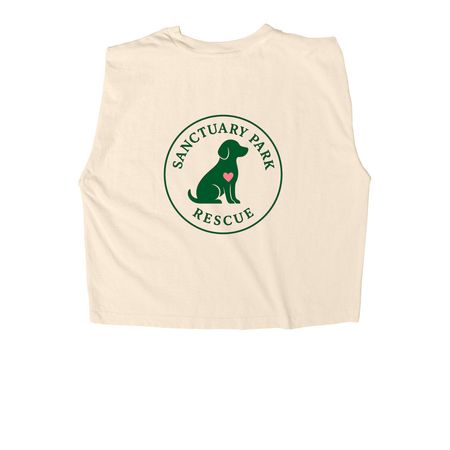 Dog Mom Collective, a Faded Cream Women's Heavyweight Garment Dye Muscle Tee (back-view)