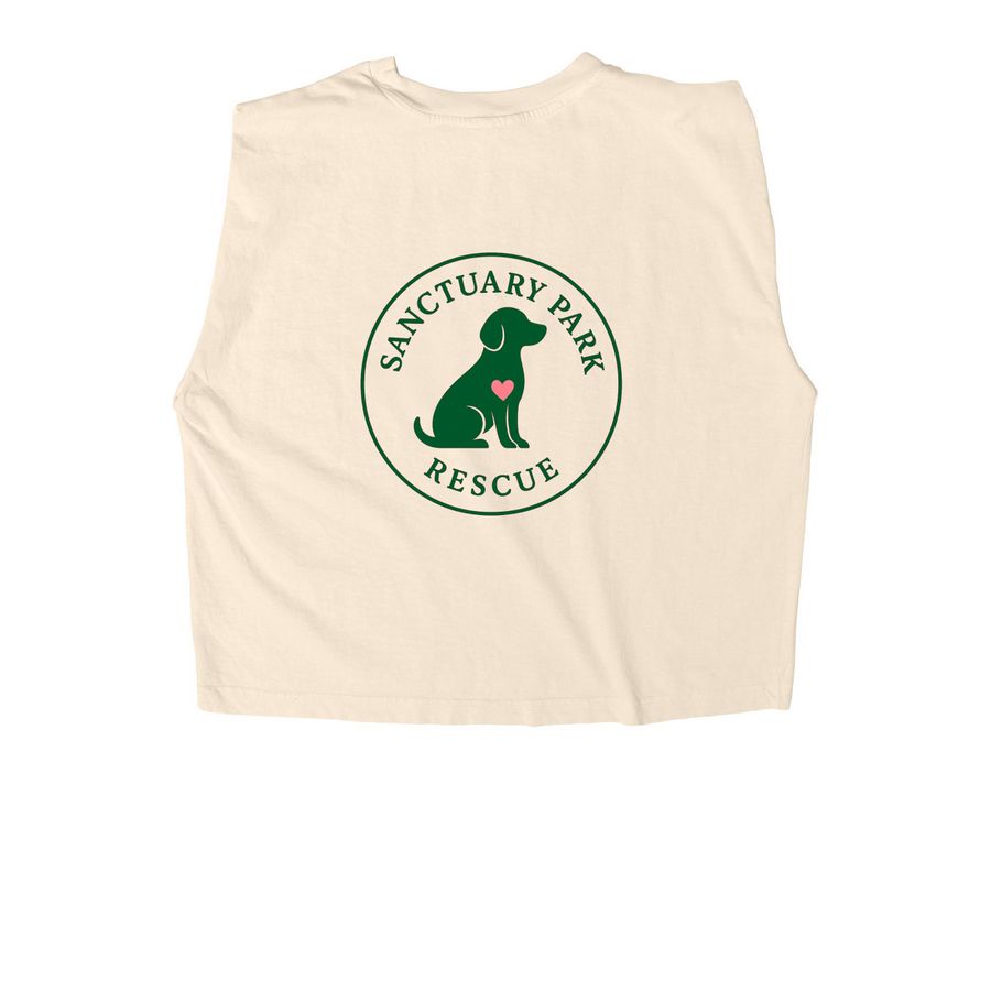 Dog Mom Collective, a Faded Cream Women's Heavyweight Garment Dye Muscle Tee (back-view)