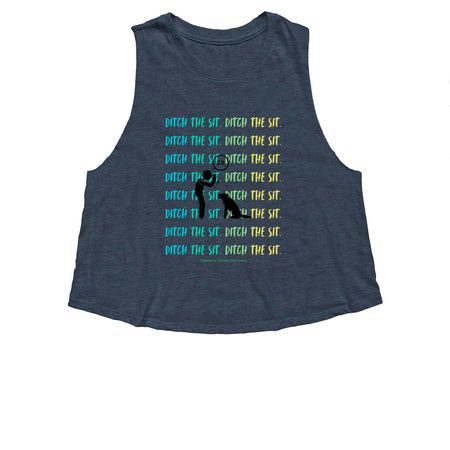 Ditch The Sit - Blue, Green, & Yellow, a Heather Navy Women's Cropped Racerback Tank