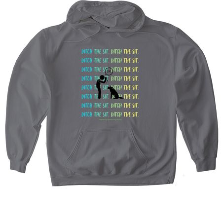 Ditch The Sit - Blue, Green, & Yellow, a Charcoal Gildan Softstyle Pullover Hoodie