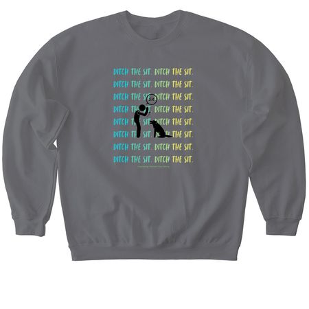 Ditch The Sit - Blue, Green, & Yellow, a Charcoal Softstyle Crewneck Sweatshirt