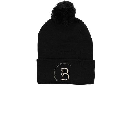 Hats, a Black Printed Pom-Pom Beanie