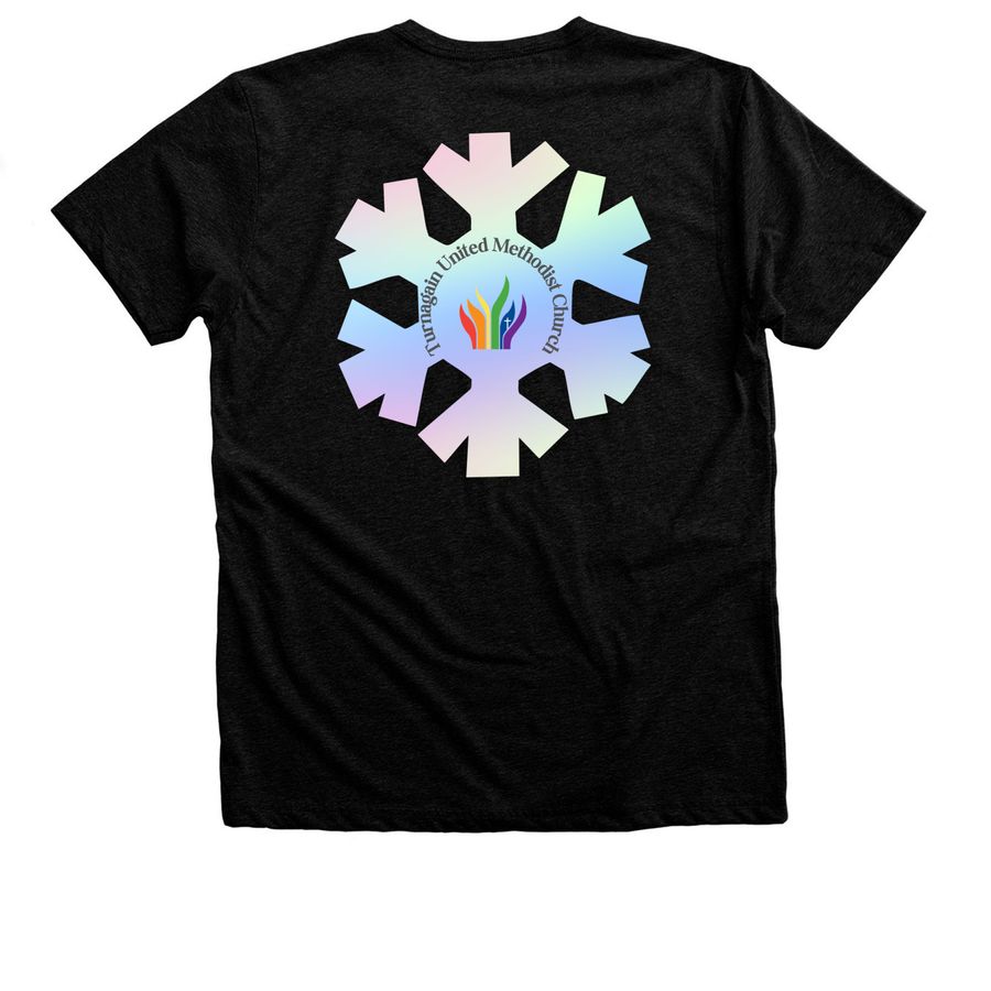 2026 Pride "Snowflake", a Black Heather Premium Unisex Tee (back-view)