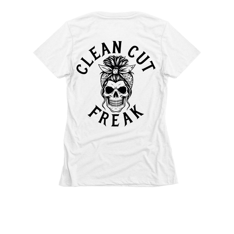 Rock Out, a White Women's Slim Fit Tee (back-view)