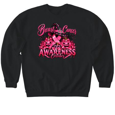 Halloween Breast Cancer Awareness, a Black Softstyle Crewneck Sweatshirt