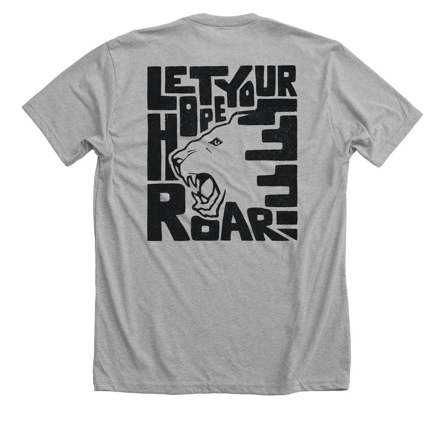 LET YOUR HOPE ROAR, a Athletic Heather Premium Unisex Tee (back-view)