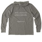 Childhood, minus the cancer, a Driftwood Grey Allmade Organic Cotton Mineral Dye Hoodie Tee (back-view)