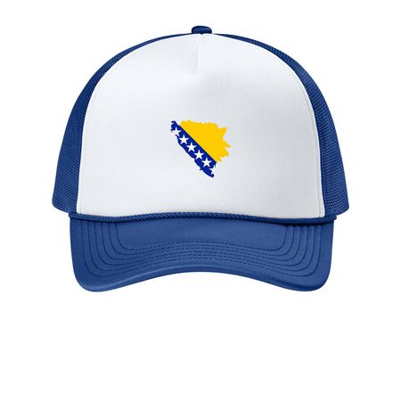 Bosnian Trucker Hat, a White/ True Royal Printed Foam Trucker Hat