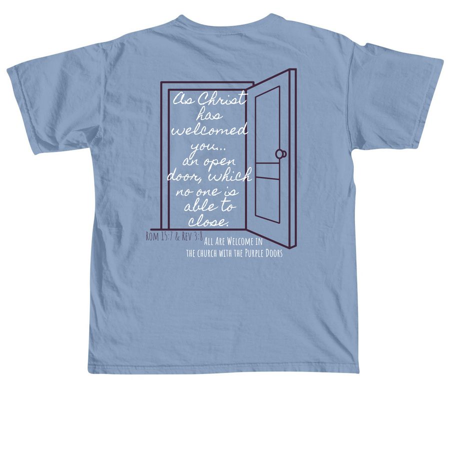 Open Doors, a Washed Denim Comfort Colors Unisex Tee (back-view)