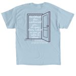 Open Doors, a Light Blue Classic Unisex Tee (back-view)