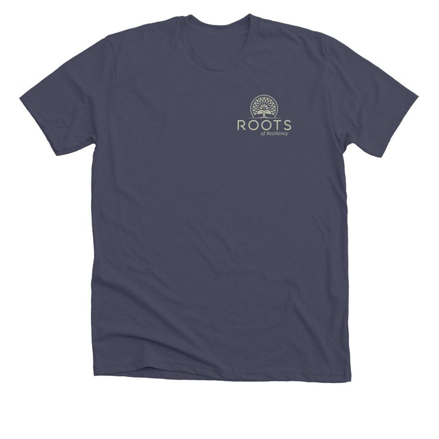 Roots of Resiliency, a Heather Midnight Navy Premium Unisex Tee