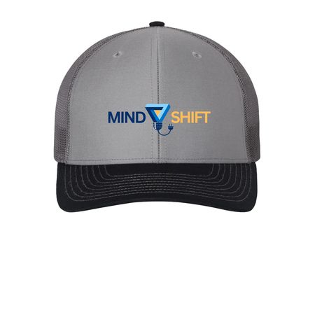 Mind Shift Trucker Hat, a Grey/ Charcoal/ Navy Printed Snapback Trucker Cap