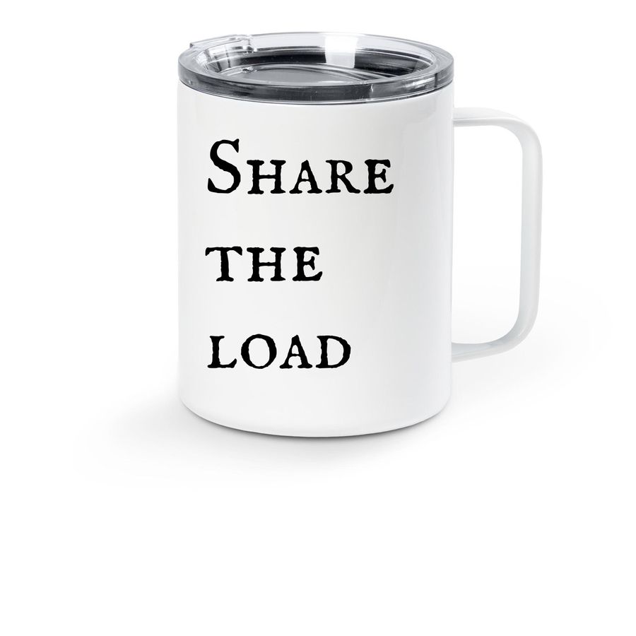 Share the load, a White Stainless Steel Travel Mug