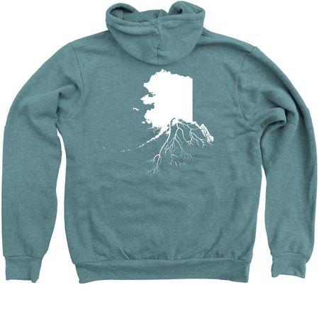 Alaskan Roots, a Heather Deep Teal Zip Up Hoodie (back-view)