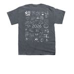 White Logo + 2026 artwork on back, a Dark Heather Youth Unisex Tee (back-view)