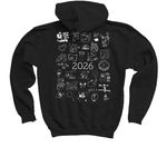 White Logo + 2026 artwork on back, a Black Youth Pullover Hoodie (back-view)