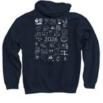 White Logo + 2026 artwork on back, a Navy Pullover Hoodie (back-view)