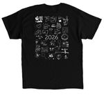 White Logo + 2026 artwork on back, a Black Classic Unisex Tee (back-view)