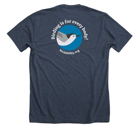 Birdability: birding is for every body!, a Heather Midnight Navy Premium Unisex Tee (back-view)