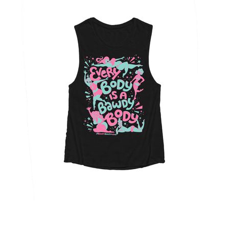 Every Body is a Bawdy Body - Pink and Teal, a Black Women's Muscle Tank