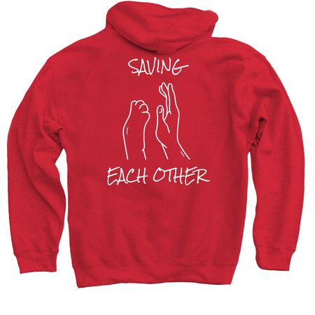 Saving Each other Sweatshirt - Red, a Red Pullover Hoodie (back-view)