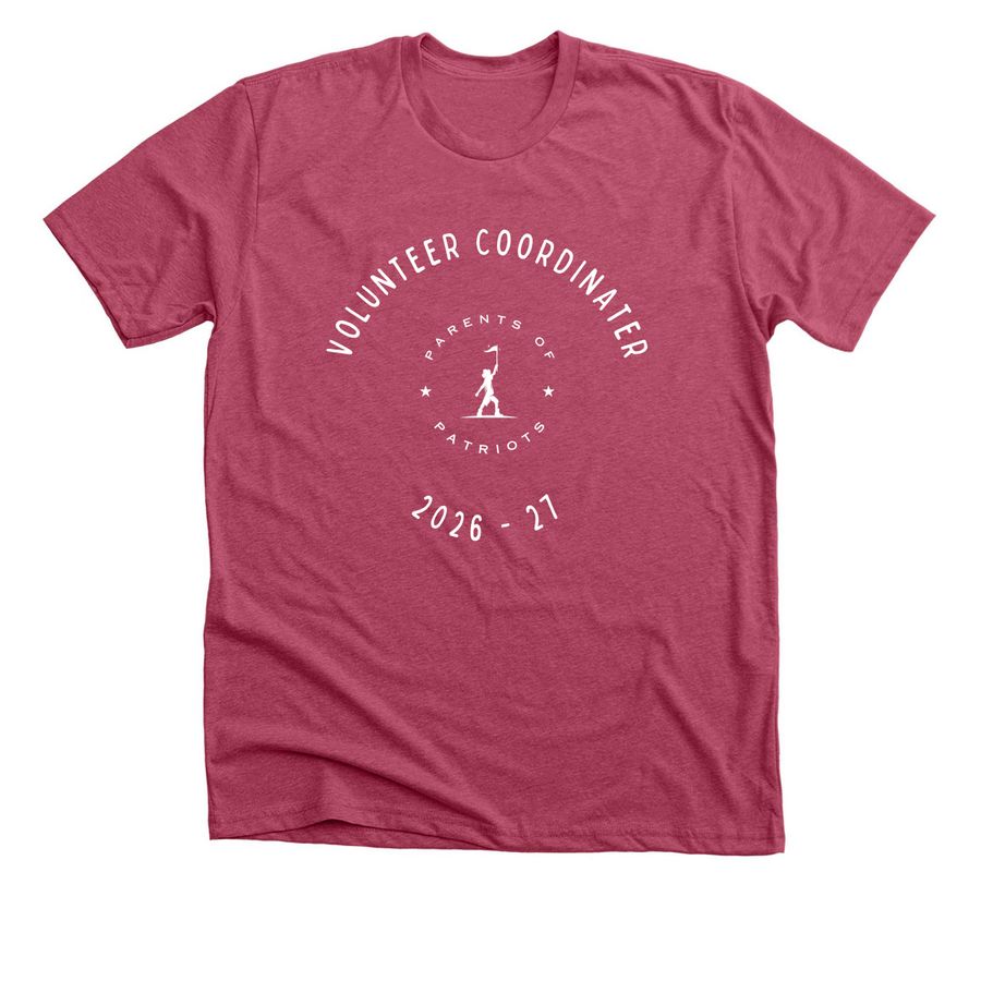 VOLUNTEER COORDINATOR, a Heather Raspberry Premium Unisex Tee
