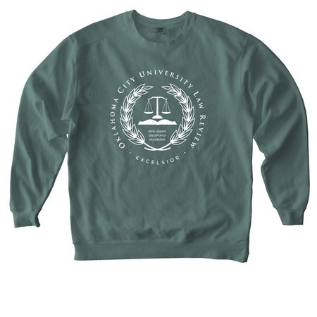 Law Review Seal with Masthead on Back, a Blue Spruce Comfort Colors Crewneck Sweatshirt