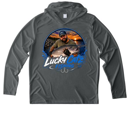Lucky Catz UV shirts, a Dark Smoke Grey UV Performance Long Sleeve Hoodie