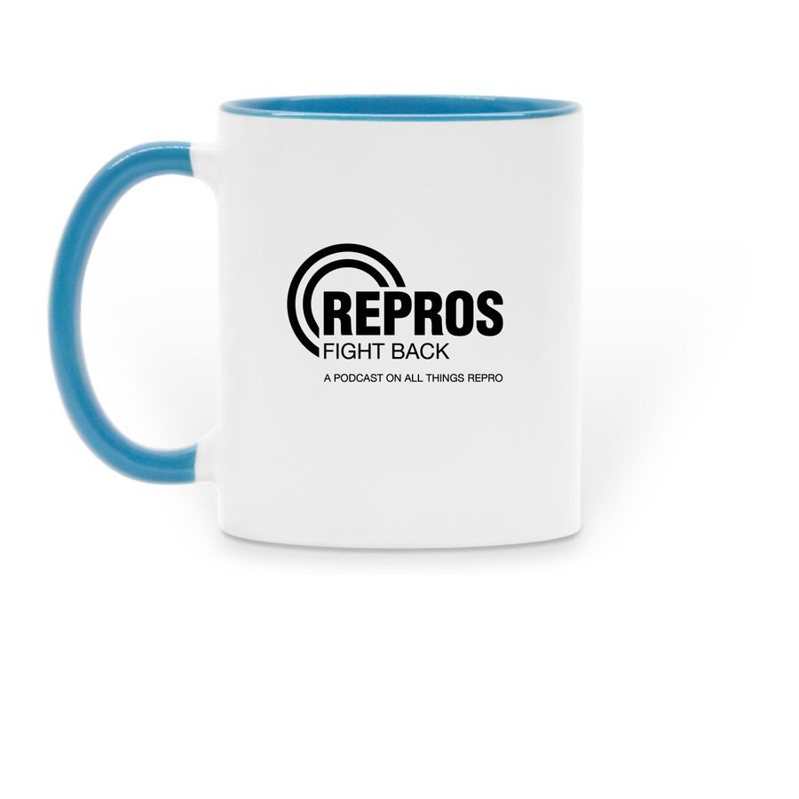 Reproductive Rights Are Human Rights Mug, a Light Blue Two-Tone Ceramic Mug (back-view)