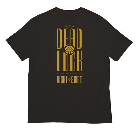 Deadlock Night Shift T Shirt, a Deep Black All-American Unisex Tee (back-view)