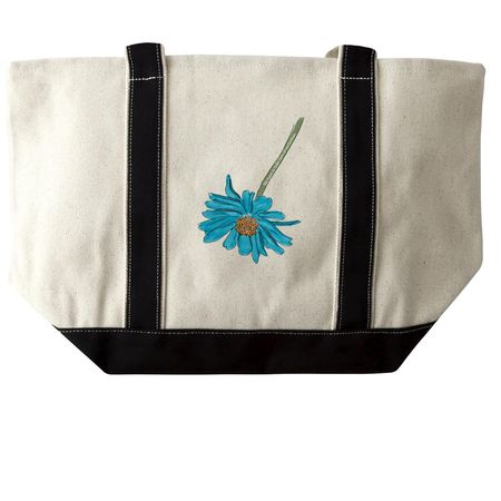 We have to take care of eachother blue tote&nbsp;, a Natural/Black Large Two-Tone Canvas Tote Bag