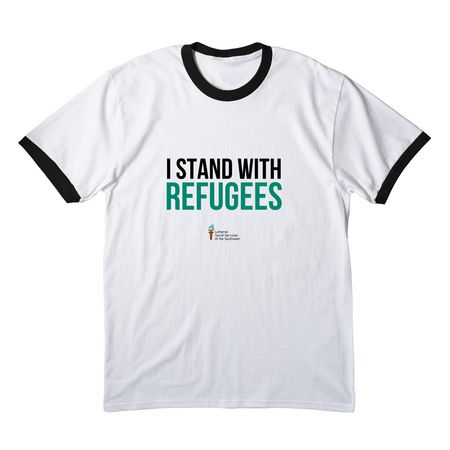 Stand with Refugees - LSS-SW, a White/ Jet Black Cotton Ringer Tee