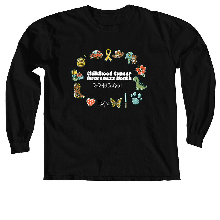 Childhood Cancer Awareness Month 2026, a Black Comfort Colors Long Sleeve Tee