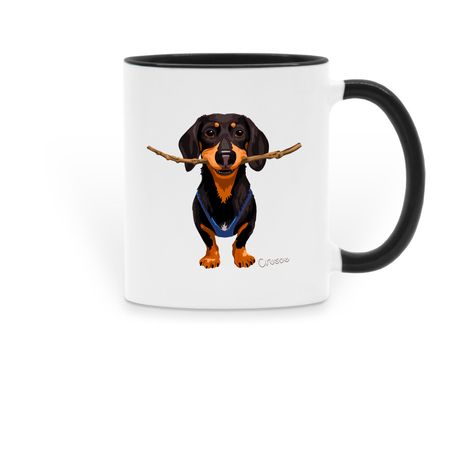 Crusoe's Happy Stick Mug, a Black Two-Tone Ceramic Mug
