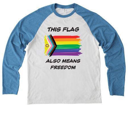 This flag also means freedom, a Azure Blue/ Bright White Allmade Eco Triblend Colorblock Raglan Long Sleeve Tee