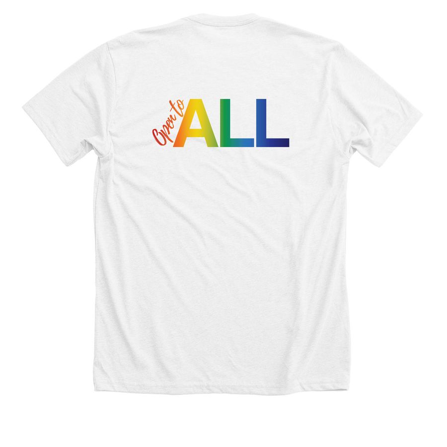 Open to All - Light Colors, a Solid White Blend Premium Unisex Tee (back-view)