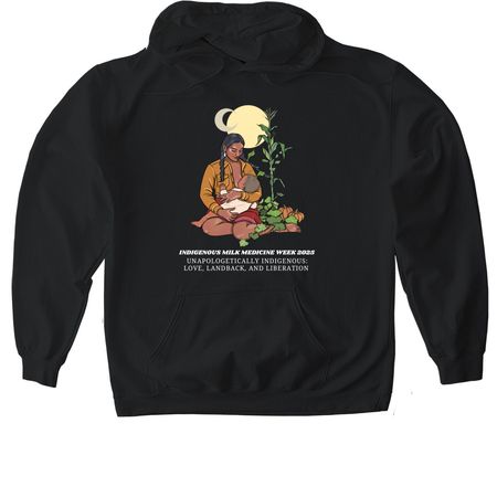 Support Indigenous Milk Medicine Week 2025!, a Black Gildan Softstyle Pullover Hoodie