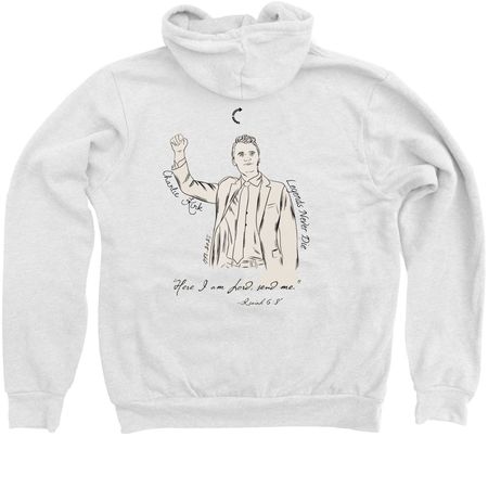 Faith, a White Zip Up Hoodie