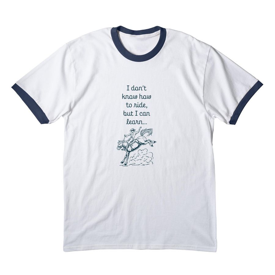 Save a horse?, a White/ Navy Cotton Ringer Tee