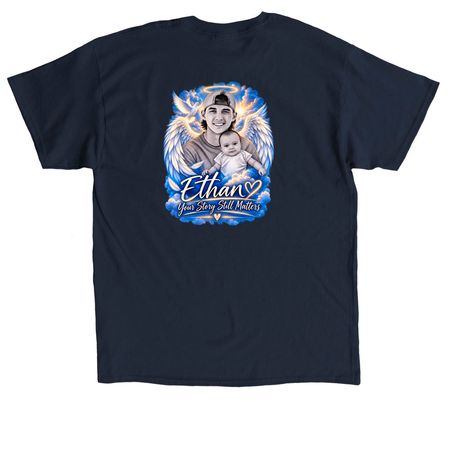 Justice for Ethan - Wings Edition, a Navy Classic Unisex Tee (back-view)