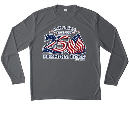 America 250 Freedom Rock?, a Iron Grey Unisex Performance Long Sleeve Tee