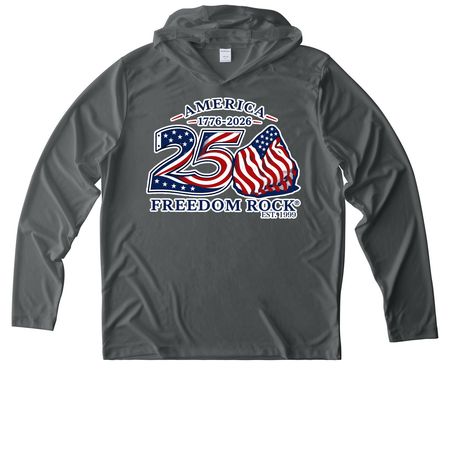 America 250 Freedom Rock?, a Dark Smoke Grey UV Performance Long Sleeve Hoodie