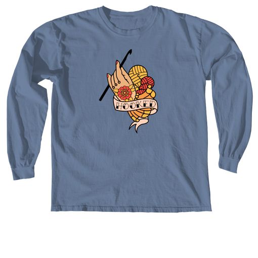 Hooked Tattoo Flash Color  Blue Jean Comfort Colors Long Sleeve Tee