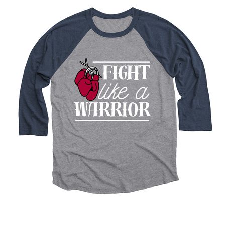Fight like a Warrior, a Vintage Navy and Premium Heather 3/4 Sleeve Baseball Tee